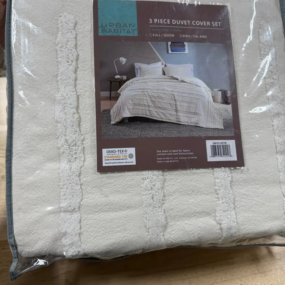 Urban Habitat NWT Mercer 3 Piece Cotton Chenille Duvet Cover Set Full/Queen
